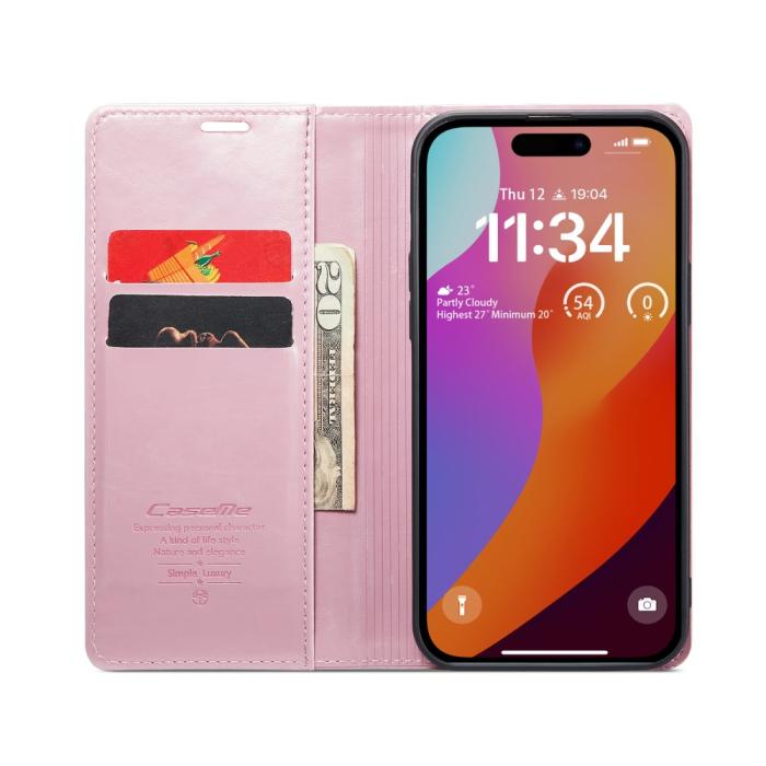 Bild 2, CASEME iPhone 16 Pro Fodral Oil Wax Flip Rosa
