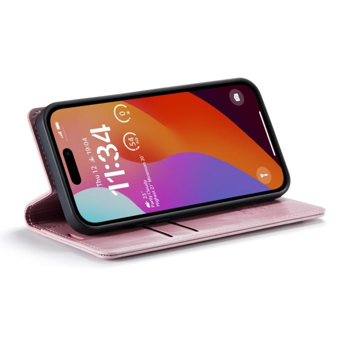 Bild 3, CASEME iPhone 16 Pro Fodral Oil Wax Flip Rosa
