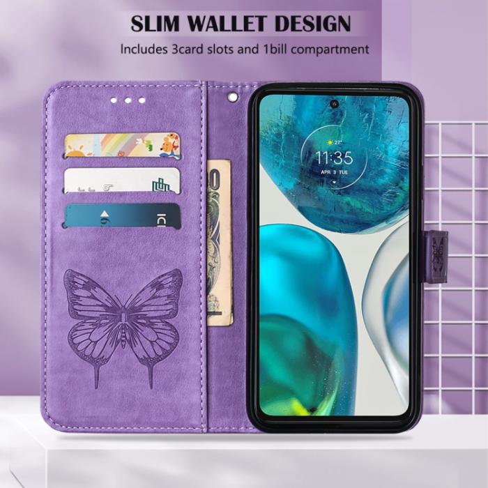 Bild 4, Motorola Moto G52/G82 Fodral Tryckt Fjäril Lila