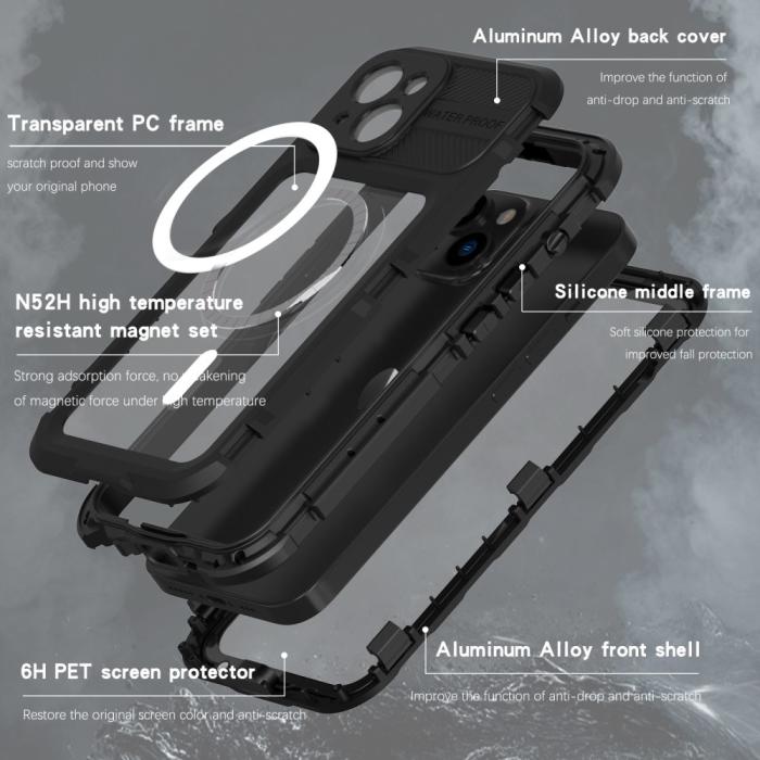 Bild 3, ShellBox iPhone 14 MagSafe IP68 Aluminium Vattentät Skal Svart