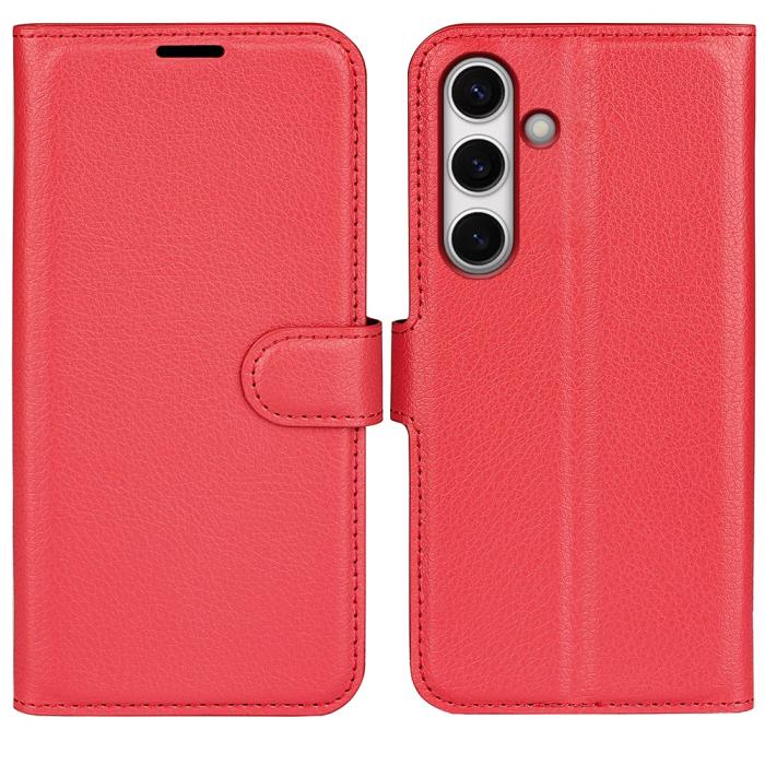Bild 1, Samsung Galaxy S24 FE Fodral Litchi Läder Textur Röd