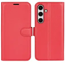 Samsung Galaxy S24 FE Fodral Litchi Läder Textur Röd