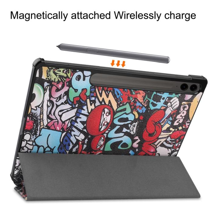 Bild 5, Galaxy Tab S9 FE Plus Fodral Tri-Fold Läder Graffiti