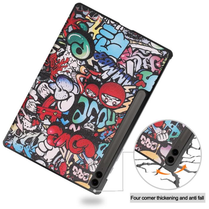 Bild 6, Galaxy Tab S9 FE Plus Fodral Tri-Fold Läder Graffiti