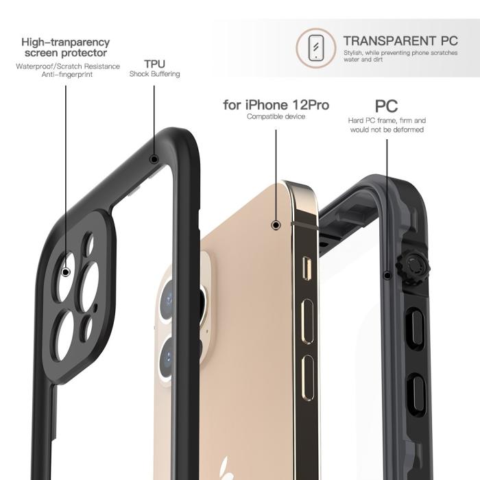 Bild 6, REDPEPPER iPhone 12 Pro Skal 360 Vattentätt IP68 Svart