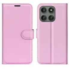 Motorola Edge 60 Pro Fodral Litchi L&auml;der Ljus Rosa