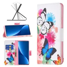 Xiaomi 12 Pro Fodral Med Tryck Bl&aring;/Vit Fj&auml;ril