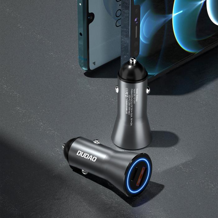 Bild 3, Dudao 45W USB-C / USB-A Billaddare PD QC Grå