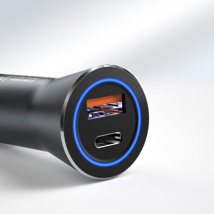 Bild 4, Dudao 45W USB-C / USB-A Billaddare PD QC Grå