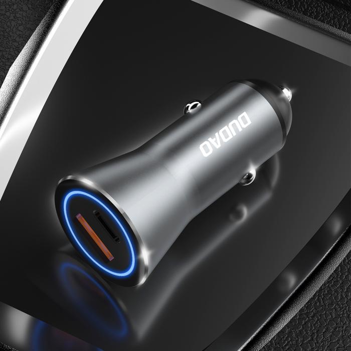 Bild 5, Dudao 45W USB-C / USB-A Billaddare PD QC Grå