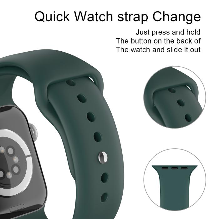 Bild 4, Apple Watch 38/40/41 mm Silikon Armband (S/M) Mörk Grön