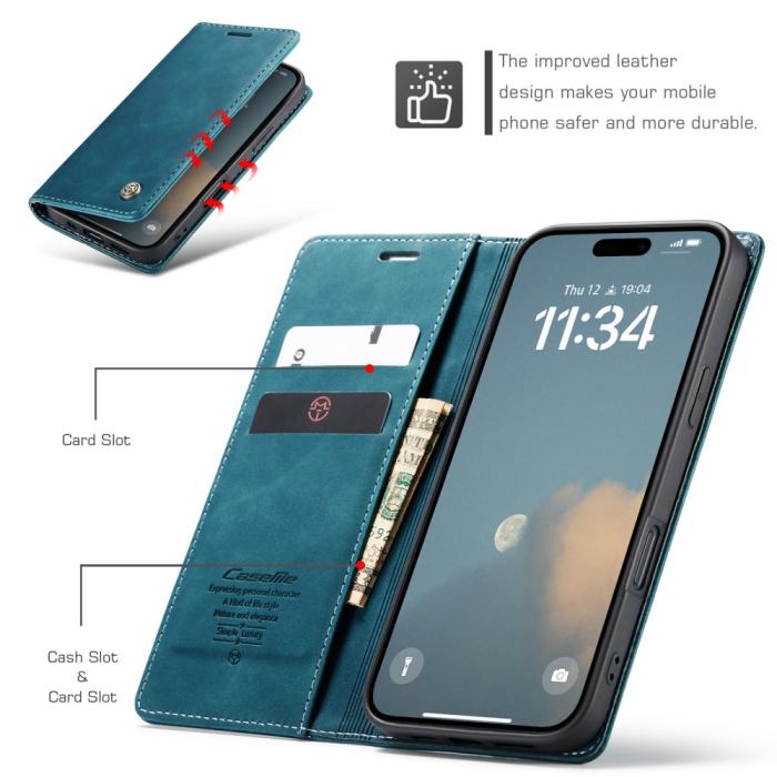 Bild 4, CASEME iPhone 16 Fodral Flip Läder Blå