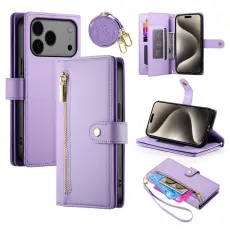 iPhone 17 Pro Max Fodral Multifunktionell L&auml;der Lila