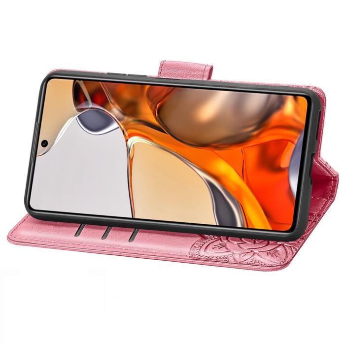 Bild 5, Xiaomi 11T / 11T Pro Fodral Läder Butterfly Rosa