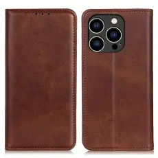 iPhone 16 Pro Max Fodral L&auml;der Flip Brun