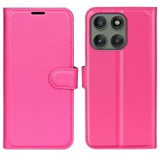 Motorola Edge 60 Pro Fodral Litchi L&auml;der Rosa