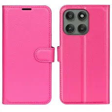 Motorola Edge 60 Pro Fodral Litchi L&auml;der Rosa