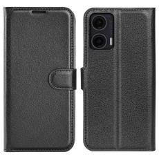 Motorola Moto G35 5G Fodral Litchi L&auml;der Svart