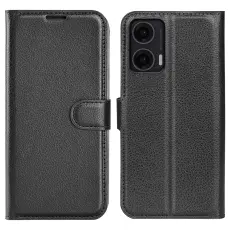 Motorola Moto G35 5G Fodral Litchi L&auml;der Svart