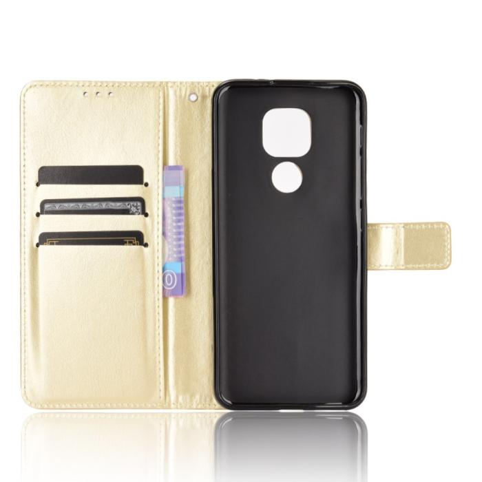 Bild 5, Motorola Moto G9 Play / E7 Plus - Crazy Horse Fodral - Guld