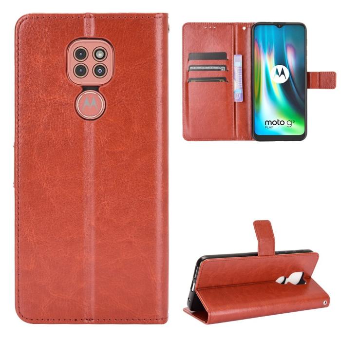 Bild 1, Motorola Moto G9 Play / E7 Plus - Crazy Horse Fodral - Brun