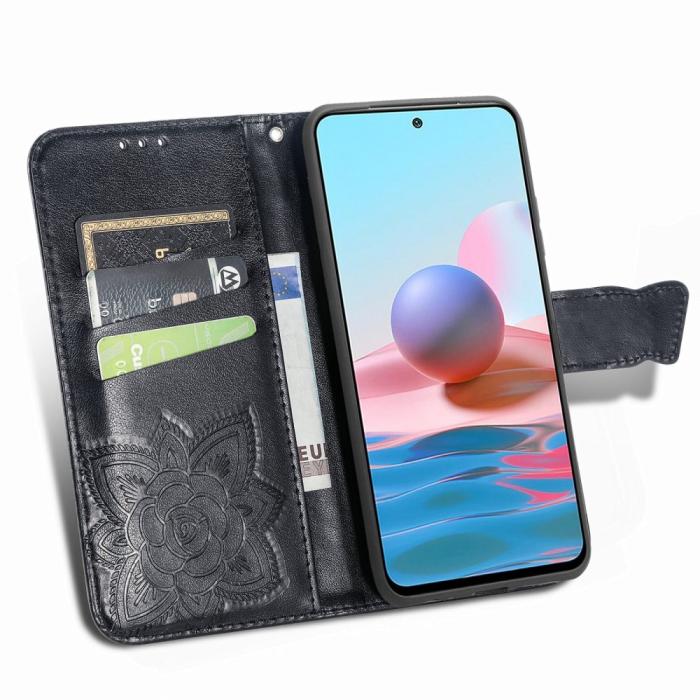 Bild 2, Xiaomi Redmi Note 10S - Flower Läder Fodral - Svart