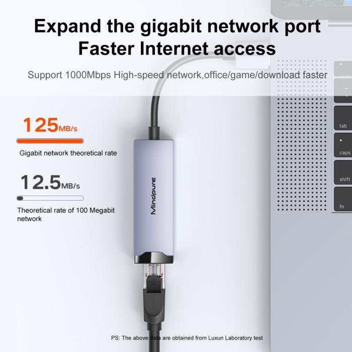 Bild 4, MINDPURE USB-A 3.0 - RJ45 Nätverksadapter Grå