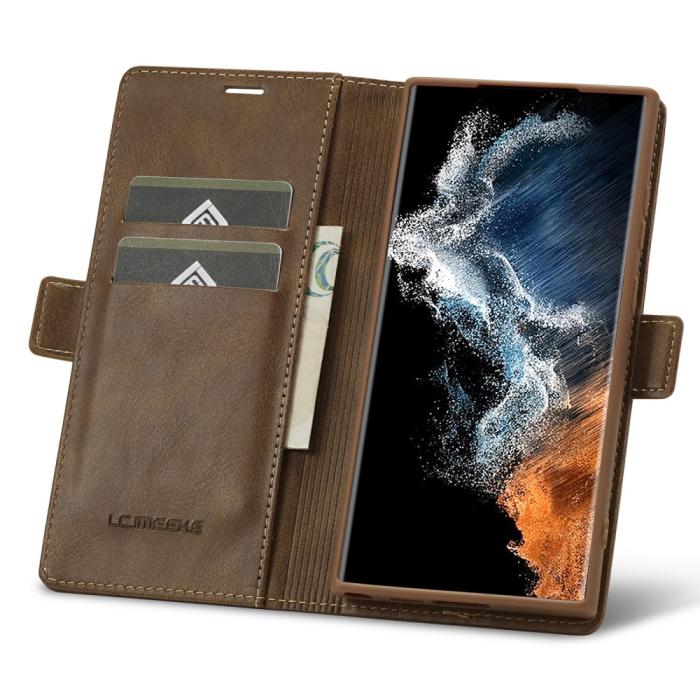Bild 2, LC.IMEEKE Galaxy S23 Ultra Fodral RFID Magnetisk Stängning Brun