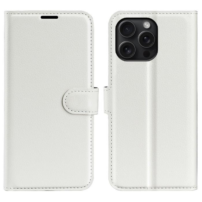 Bild 1, iPhone 16 Pro Max Fodral Litchi Läder Textur Vit