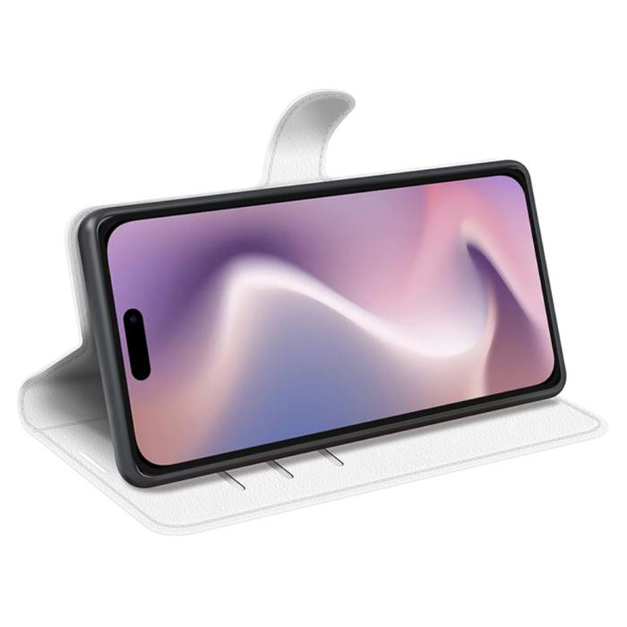 Bild 3, iPhone 16 Pro Max Fodral Litchi Läder Textur Vit