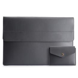 Laptop Sleeve 2-Set PU-Läder Väska 15.4" Mörk Grå