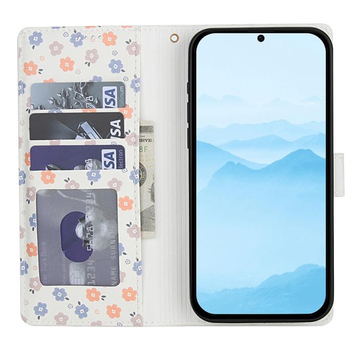 Bild 2, Samsung Galaxy A57 5G Fodral Rhombus Läder Blommor Vit