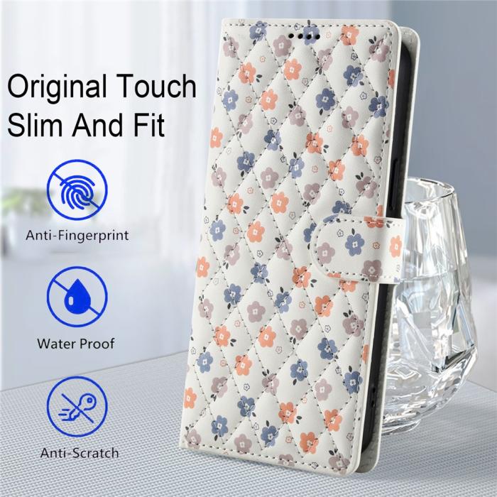 Bild 6, Samsung Galaxy A57 5G Fodral Rhombus Läder Blommor Vit