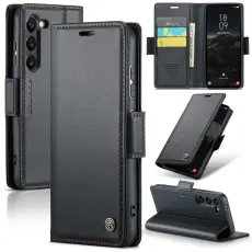 CASEME Samsung Galaxy S25 Fodral RFID L&auml;der Svart