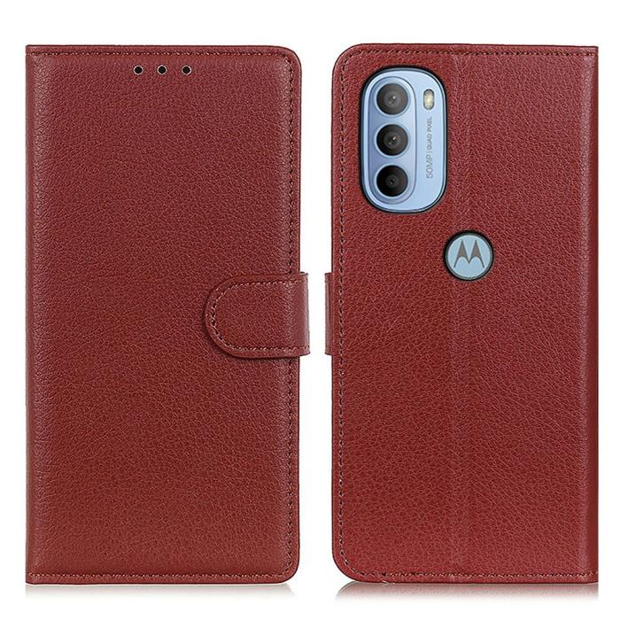 Bild 1, Motorola Moto G31 / G41 Fodral Litchi Läder Brun