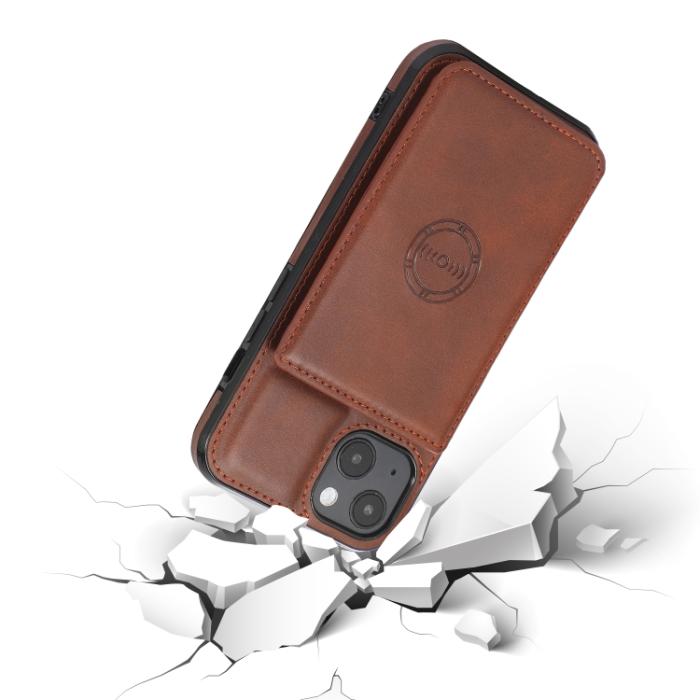 Bild 6, iPhone 14 Läder Skal Med Kortfack Och Magnet Brun