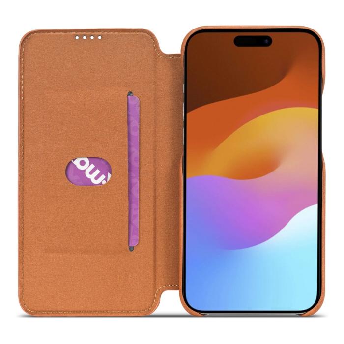 Bild 2, LC.IMEEKE iPhone 15 Plus Fodral Slim Flip Ljus Brun