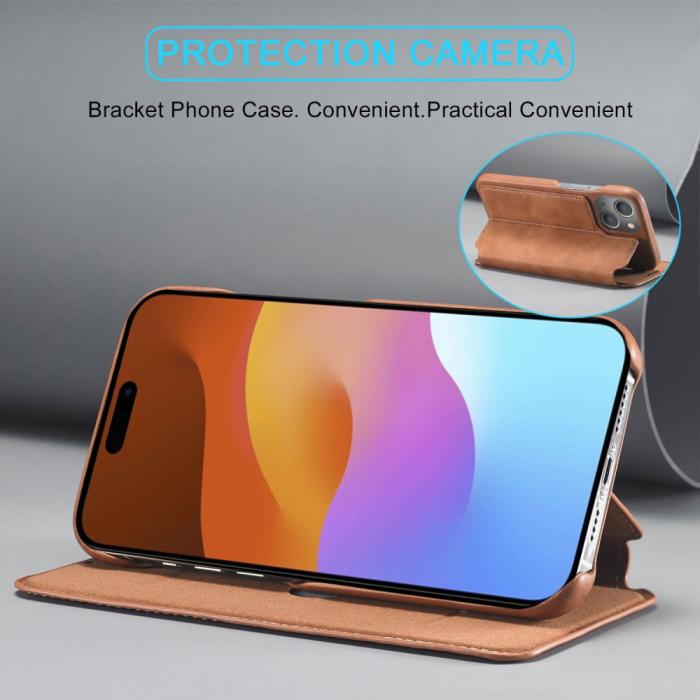 Bild 3, LC.IMEEKE iPhone 15 Plus Fodral Slim Flip Ljus Brun