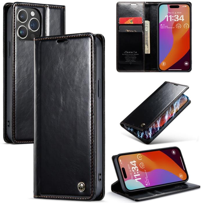 Bild 1, CASEME iPhone 16 Pro Fodral Oil Wax Flip Svart