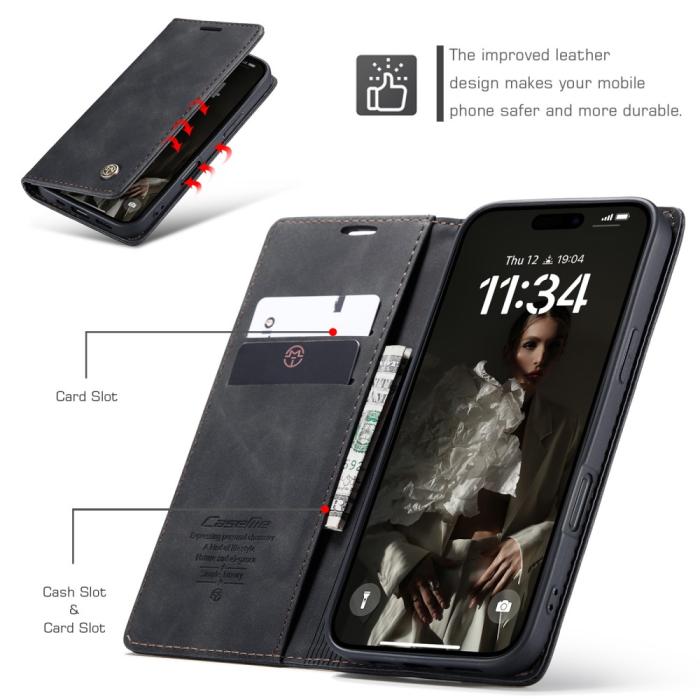 Bild 4, CASEME iPhone 16 Fodral Flip Läder Svart