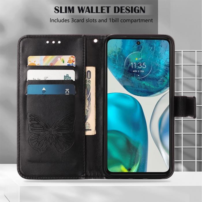 Bild 4, Motorola Moto G52/G82 Fodral Tryckt Fjäril Svart