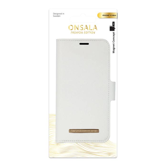 Bild 2, ONSALA iPhone 12 Mini 2in1 Magnet Fodral / Skal Saffiano White