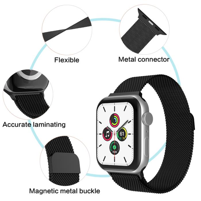 Bild 5, ColorPop Milanese Loop Metall Armband Apple Watch 38/40/41 mm Svart