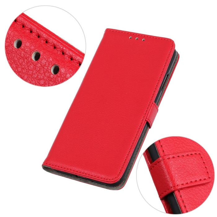 Bild 5, Xiaomi Mi 10T / 10T Pro - Litchi Läder Fodral - Röd