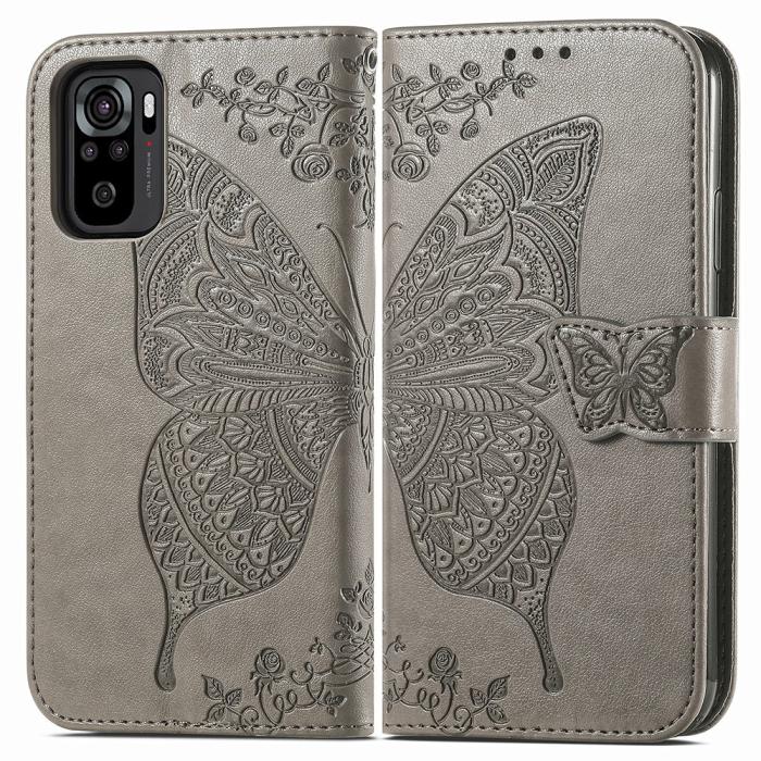 Bild 1, Xiaomi Redmi Note 10S - Flower Läder Fodral - Grå