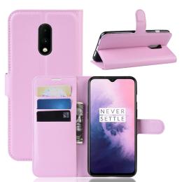 OnePlus 7 - Litchi Plånboksfodral - Ljus Rosa