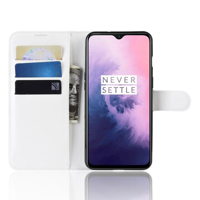 Bild 4, OnePlus 7 - Litchi Plånboksfodral - Vit