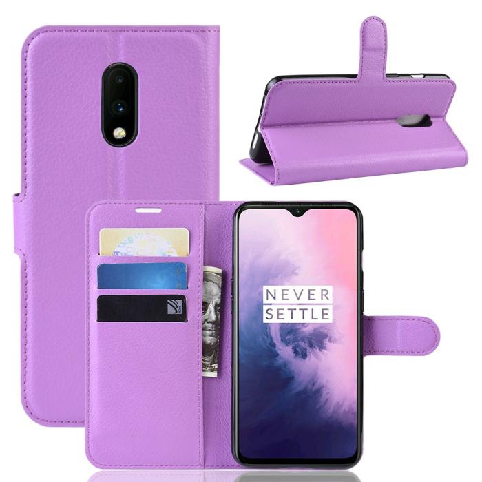 Bild 1, OnePlus 7 - Litchi Plånboksfodral - Lila