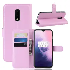 OnePlus 7 - Litchi Pl&aring;nboksfodral - Ljus Rosa