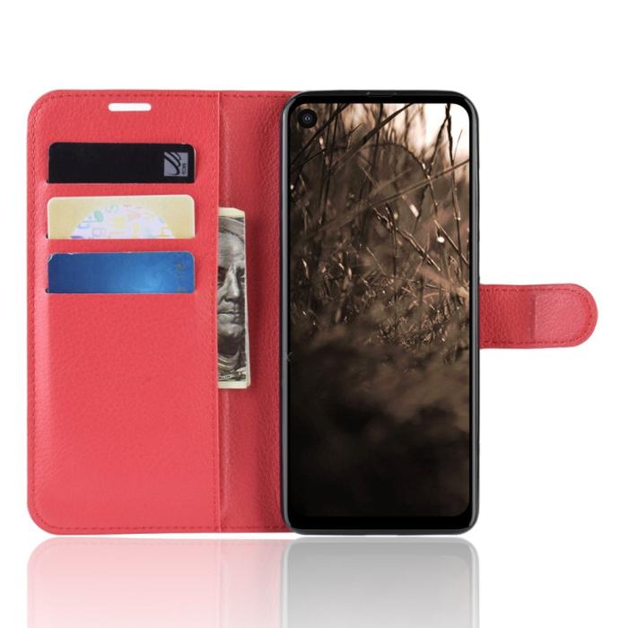 Bild 4, Motorola One Vision - Litchi Plånboksfodral - Röd